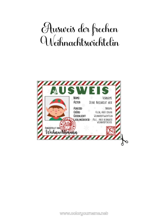 Malvorlage zum Ausdrucken Weihnachtself