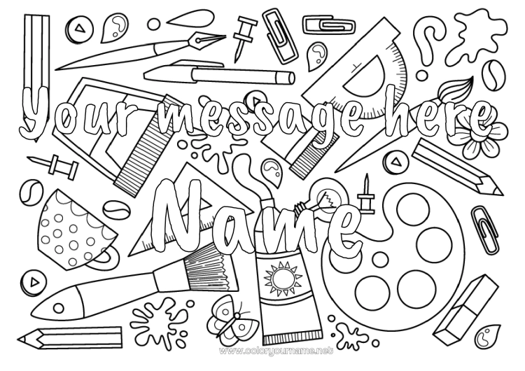 Coloring page to print Art Brush Coloured pencil School supplies Protractor Paint