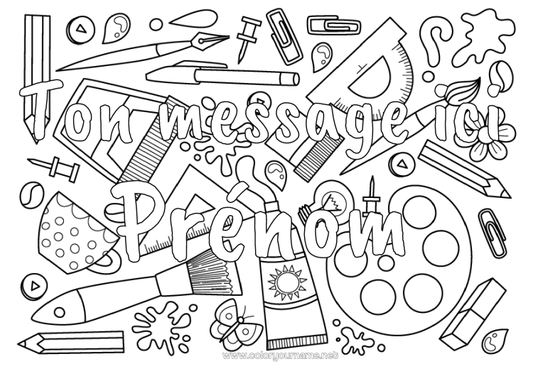 Coloriage à imprimer Art Pinceau Crayon de couleur Fournitures scolaires Rapporteur Peinture