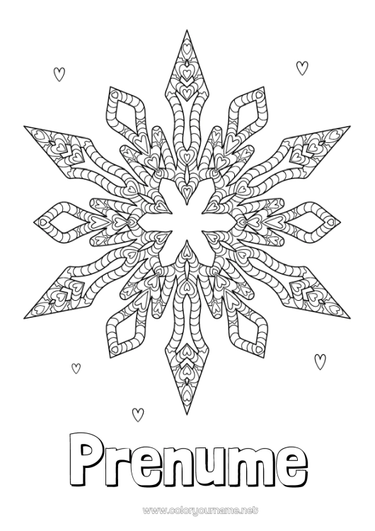 Pagină de colorat de imprimat Iarna Mandala Fulgi de zăpadă