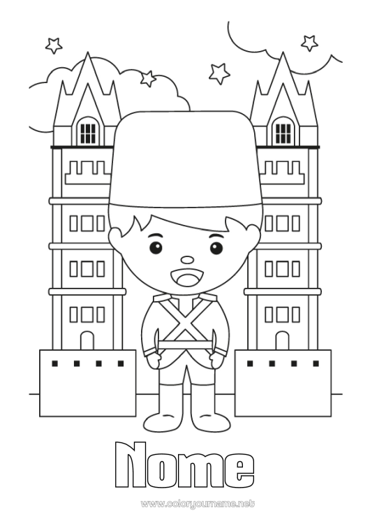 Página de desenho para imprimir Londres Reino Unido Ponte Monumento Guarda Ponte da Torre