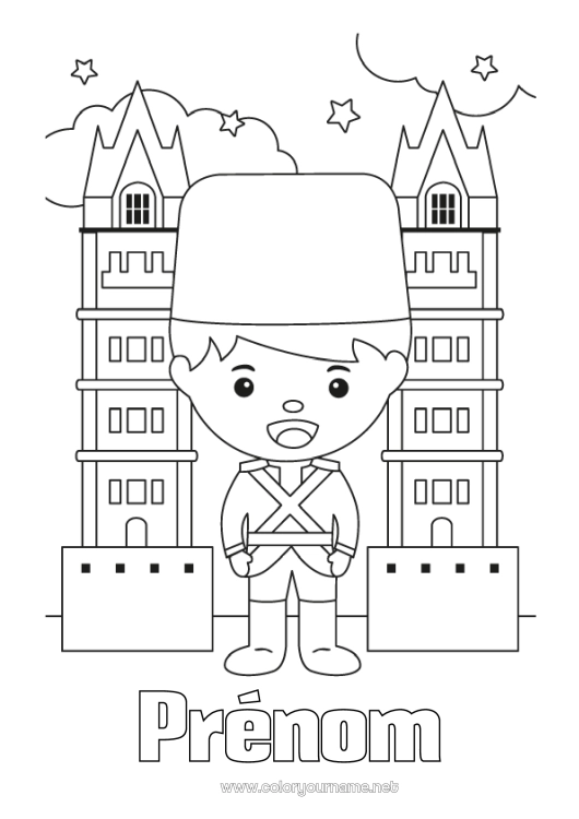 Coloriage à imprimer Londres Royaume-Uni Pont Monument Garde Tower bridge