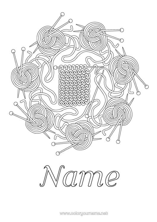 Colouring page to print Mandala Knitting Balls Of Wool
