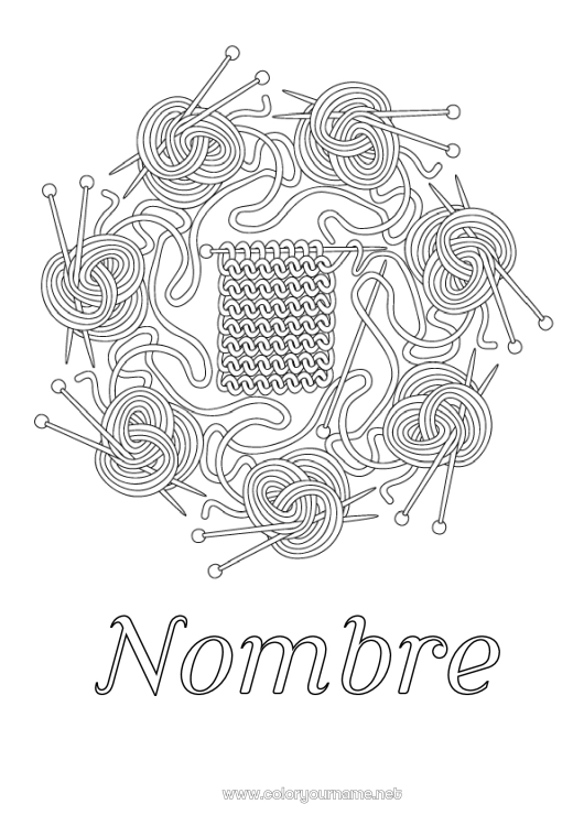 Dibujo para colorear para imprimir Mandala Tricotar Ovillos de lana