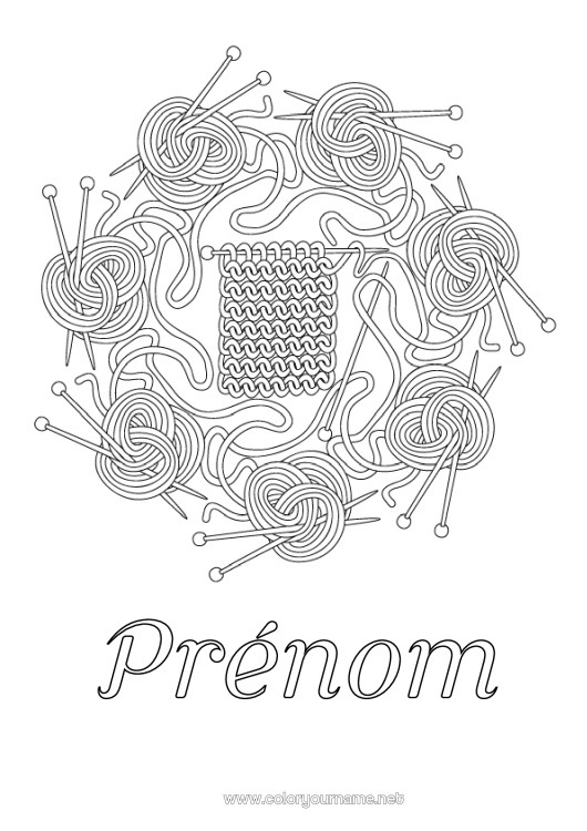 Coloriage à imprimer Mandala Tricot Pelotes de laine