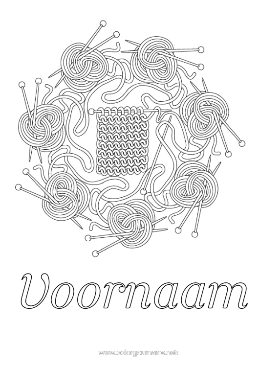 Kleurplaat om af te drukken Mandala Breien Wolletjes