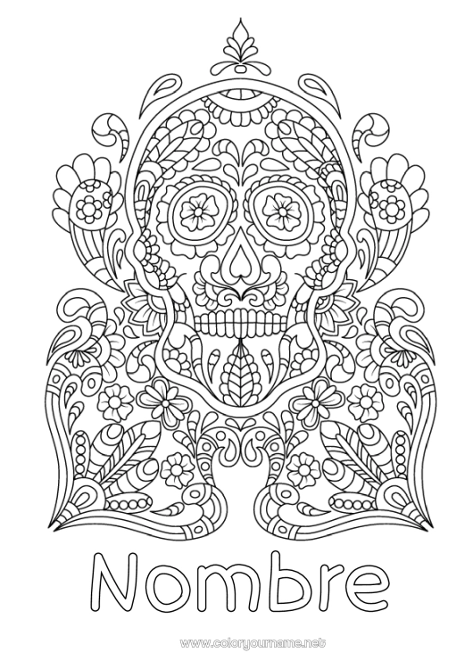 Dibujo para colorear para imprimir Calavera Día de los Muertos México Calaveras