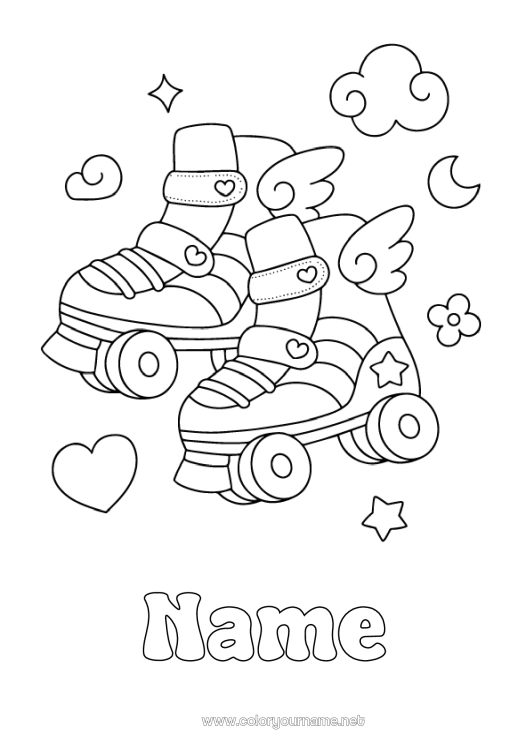 Coloring page to print Sport Heart Kawaii Roller-skate