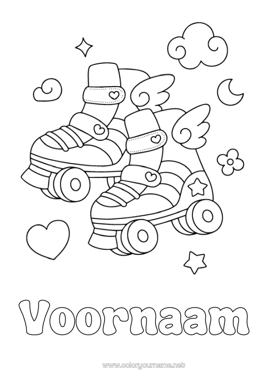 Kleurplaat om af te drukken Sport Hart Kawaii Rolschaats