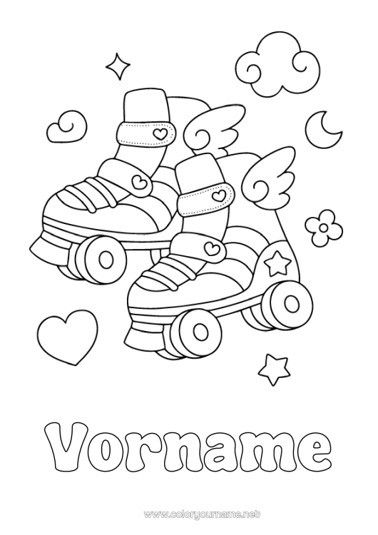 Malvorlage zum Ausdrucken Sport Herz Kawaii Rollschuhlaufen