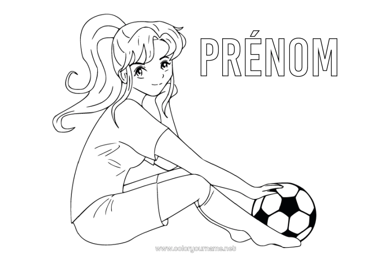 Coloriage à imprimer Football Ballon de foot Sport Fille Sports d'équipe Football féminin Footballeur footballeuse