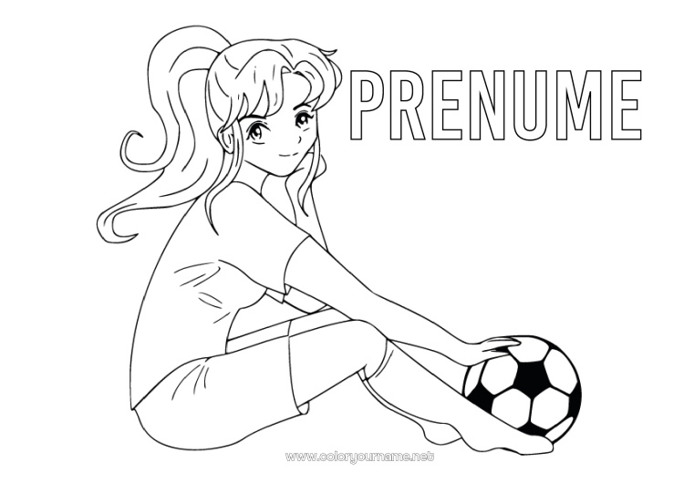 Pagină de colorat de imprimat Fotbal Minge de fotbal Sport Fată Sporturi de echipă Fotbal feminin Fotbalist fotbalistă