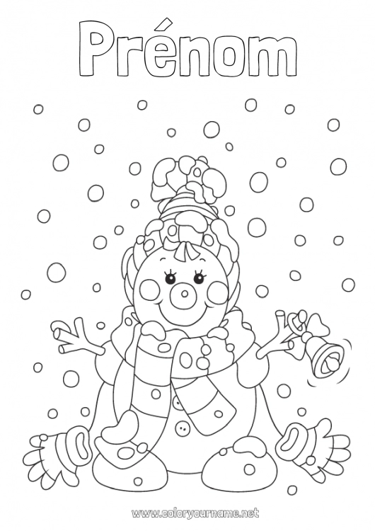 Coloriage à imprimer Neige Hiver Bonhomme de neige Flocons de neige