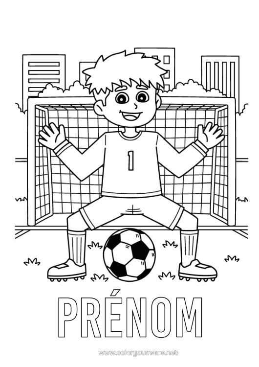 Coloriage à imprimer Football Ballon de foot Sport Sports d'équipe Footballeur footballeuse Gardien de but