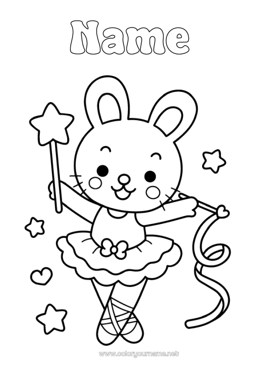 Coloring page to print Sport Kawaii Dance Mouse Animal Forest animals Artistic sports Magic wand