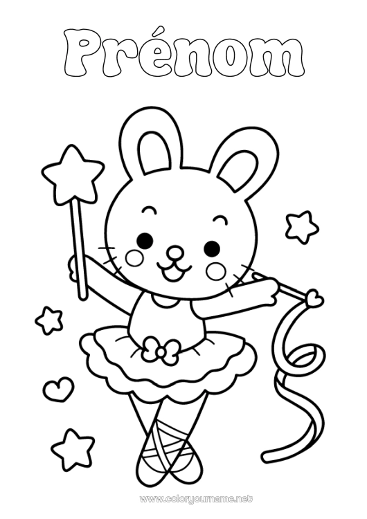 Coloriage à imprimer Sport Kawaii Danse Souris Animal Animaux de la forêt Sports artistiques Baguette magique