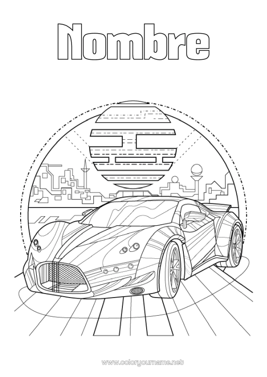 Dibujo para colorear para imprimir Vehículos Coches Carrera Coche de carreras Automóviles, furgonetas y autocaravanas Vehículos de carreras y pistas Deportes de motor