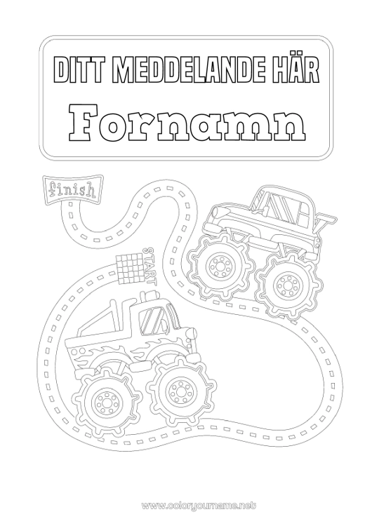 Färgläggningssida att skriva ut Fordon Bil Bilar, skåpbilar och husbilar Racingfordon och banor Fordon karaktärer Monstertruck Häftets omslag