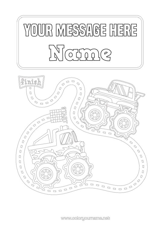 Colouring page to print Vehicles Car Cars, Vans And Motorhomes Race Cars And Circuits Character Vehicles Monster Truck Notebook Cover