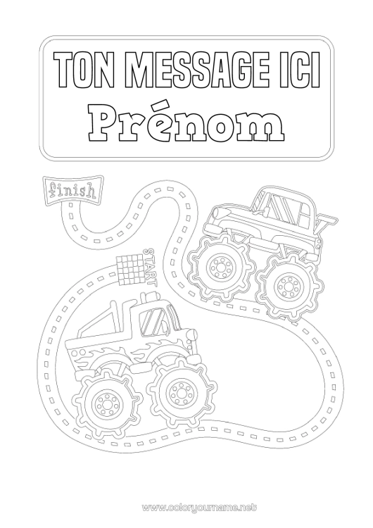 Coloriage à imprimer Véhicules Voiture Voitures, vans et camping-cars Véhicules de course et circuits Véhicules personnages Monster truck Couverture de cahier