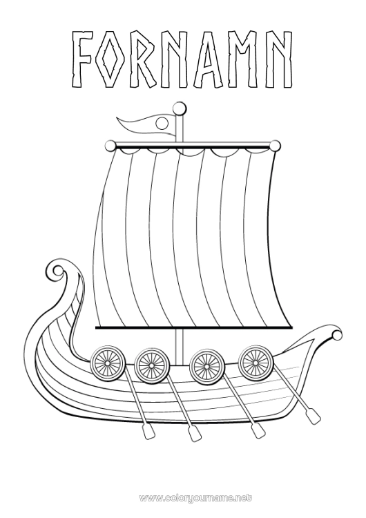 Färgläggningssida att skriva ut Fordon Båt Marina fordon Historiska eller vintagefordon Viking Drakkar Historia Sverige Danmark Norge