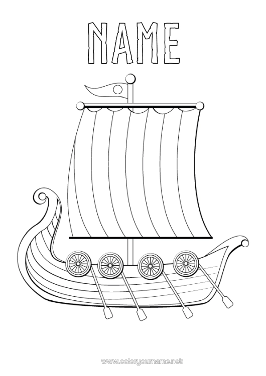 Coloring page to print Vehicles Boat Maritime vehicles Historical or vintage vehicles Viking Drakkar History Sweden Denmark Norway