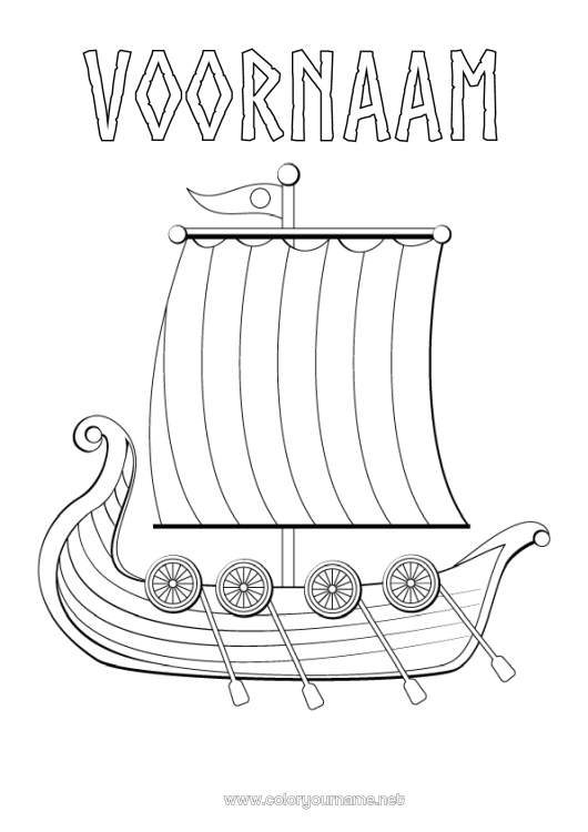 Kleurplaat om af te drukken Voertuigen Boot Maritieme voertuigen Historische of vintage voertuigen Viking Drakkar Geschiedenis Zweden Denemarken Noorwegen