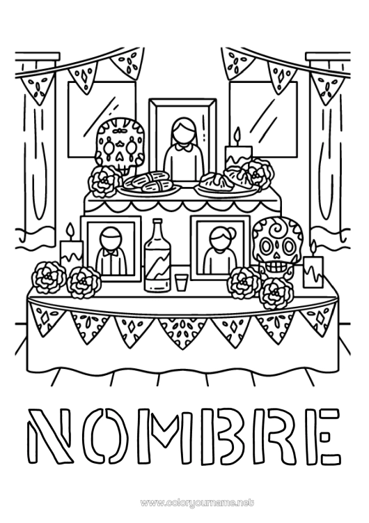 Dibujo para colorear para imprimir Calavera Día de los Muertos México Calaveras