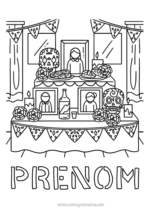 Coloriage à imprimer Crâne Día de los Muertos Mexique Calaveras, têtes de mort