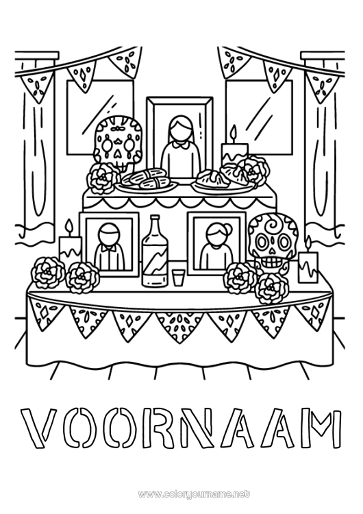 Kleurplaat om af te drukken Schedel Dia de los Muertos Mexico Calaveras, schedels