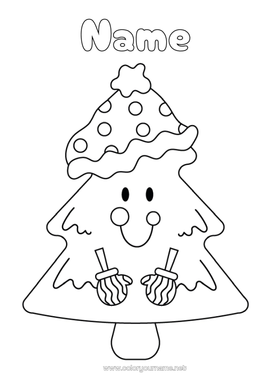 Coloring page to print Mitten Tree Easy coloring pages Fir Winter Hat