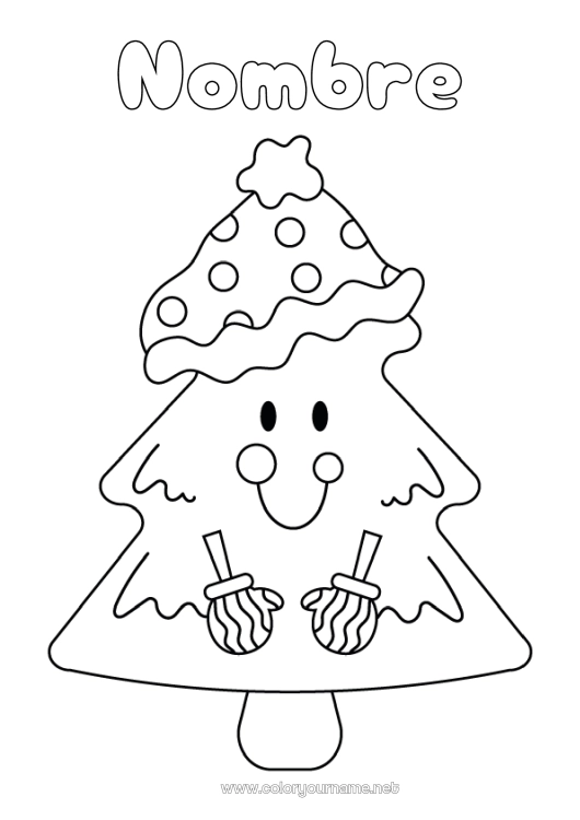 Dibujo para colorear para imprimir Mitone Árbol Dibujos fáciles para colorear Abeto Gorro de Invierno