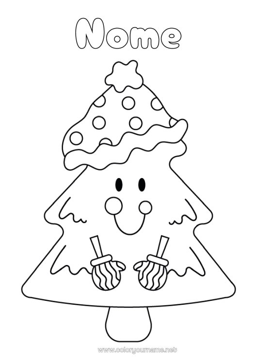 Pagina da colorare da stampare Guanto Albero Disegni da colorare facili Abete Berretto Invernale