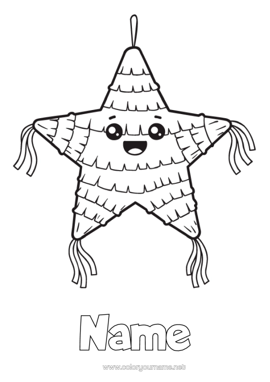 Colouring page to print Birthday Stars Piñata