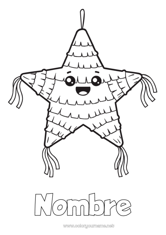 Dibujo para colorear para imprimir Cumpleaños Estrellas Piñata