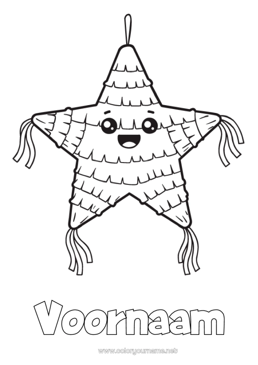 Kleurplaat om af te drukken Verjaardag Sterren Piñata