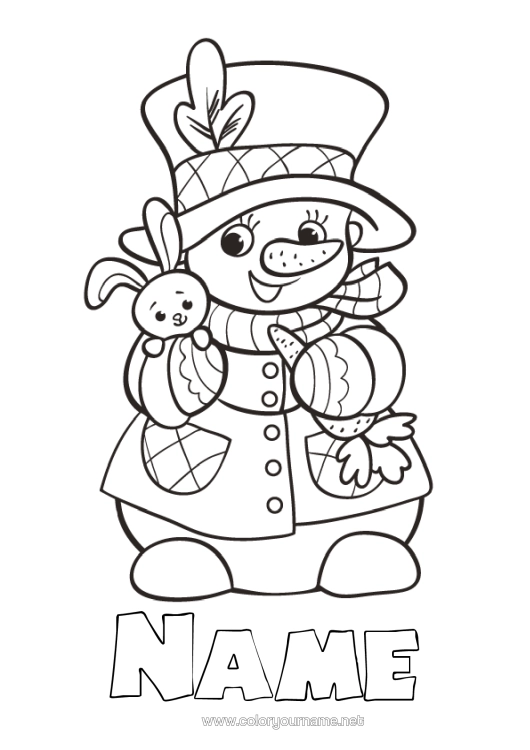 Colouring page to print Winter Snowman