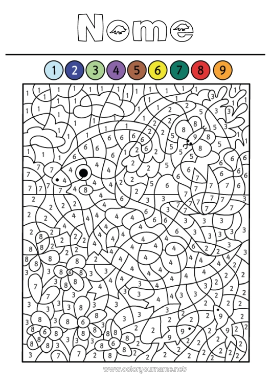 Pagina da colorare da stampare Dinosauri Vulcano Colorare per numeri Attività per Bambini Animale Parasaurolophus