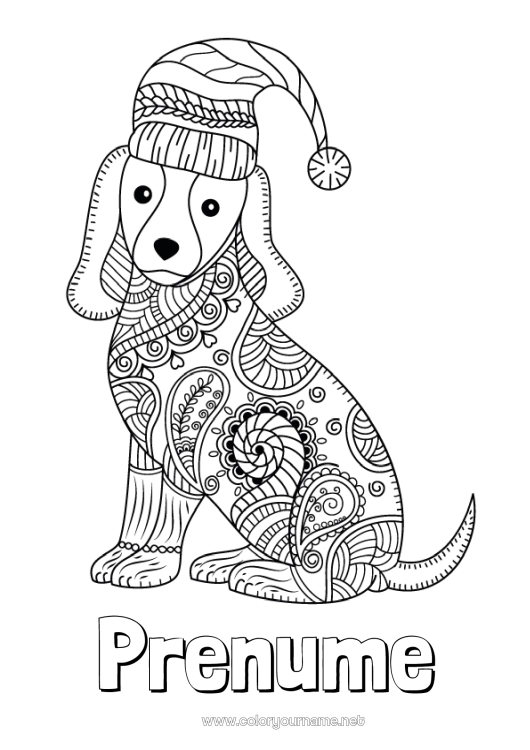Pagină de colorat de imprimat Iarna Mandala Câine Animal Câini și pisici