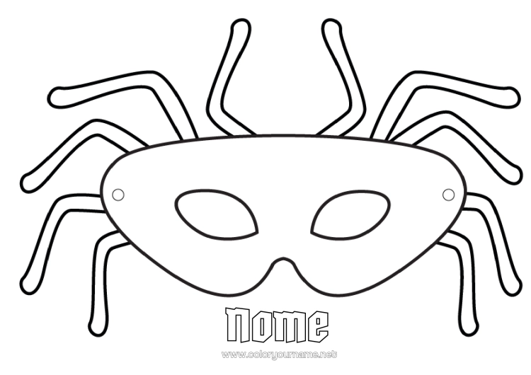Pagina da colorare da stampare Maschera Ragno Carnevale Insetti