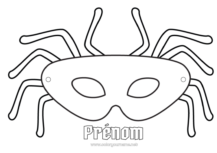 Coloriage à imprimer Masque Araignée Carnaval Insectes