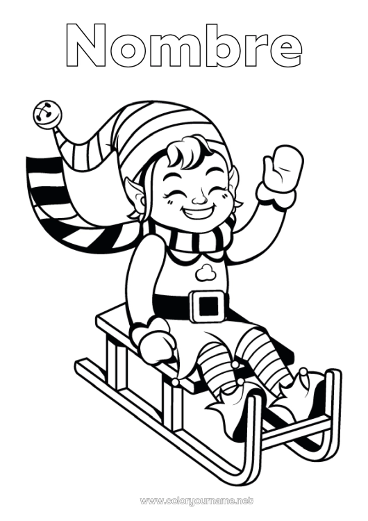Dibujo para colorear para imprimir Invierno Elfos de navidad Trineo Dibujos de Elfos para colorear