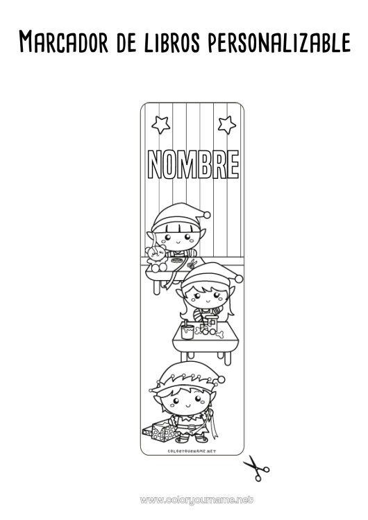 Dibujo para colorear para imprimir Elfos de navidad Marcador Pintura El Taller de Papá Noel Varios duendes traviesos