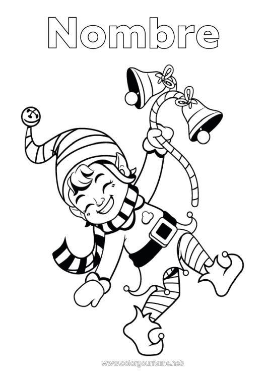 Dibujo para colorear para imprimir Elfos de navidad Navidad Campana Dibujos de Elfos para colorear