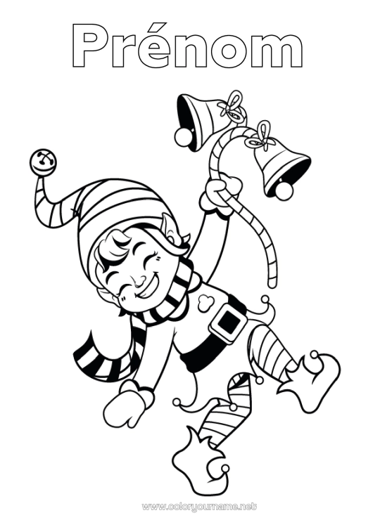 Coloriage à imprimer Lutins de Noël Noël Cloche Coloriages lutins