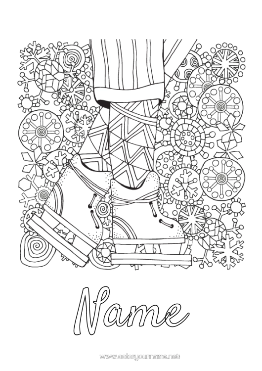 Colouring page to print Sport Winter Snowflakes Doodle Winter Sports Skating