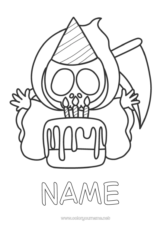 Coloring page to print Cake Halloween Birthday Easy coloring pages Mower