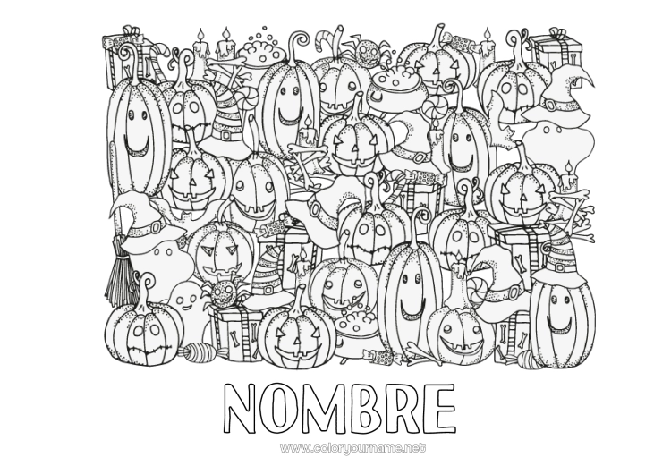 Dibujo para colorear para imprimir Calabaza Otoño Jack O'Lantern Dibujos complejos para colorear