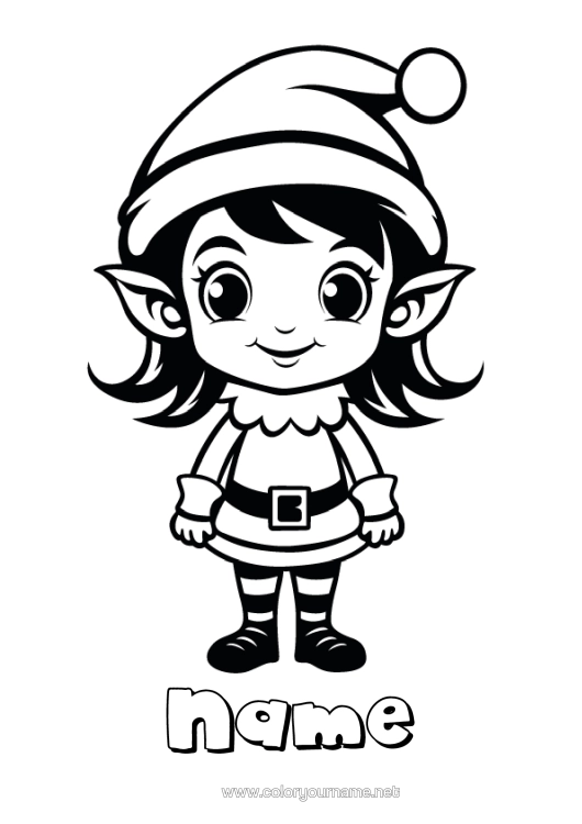 Colouring page to print Christmas Elves Elf Colouring Pages