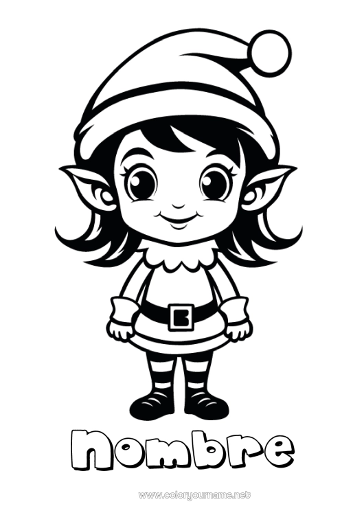 Dibujo para colorear para imprimir Elfos de navidad Dibujos de Elfos para colorear